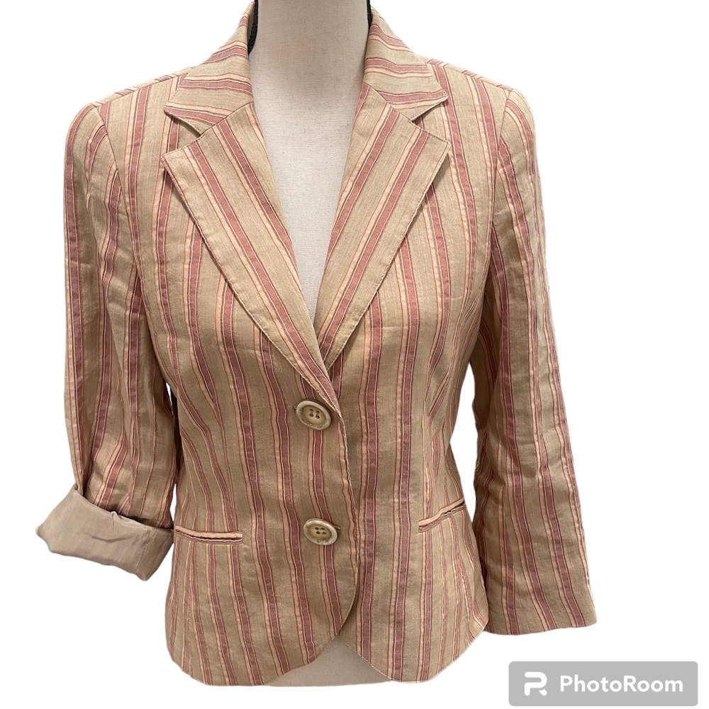 Lafayette 148 striped linen silk blazer tan pink Size 4